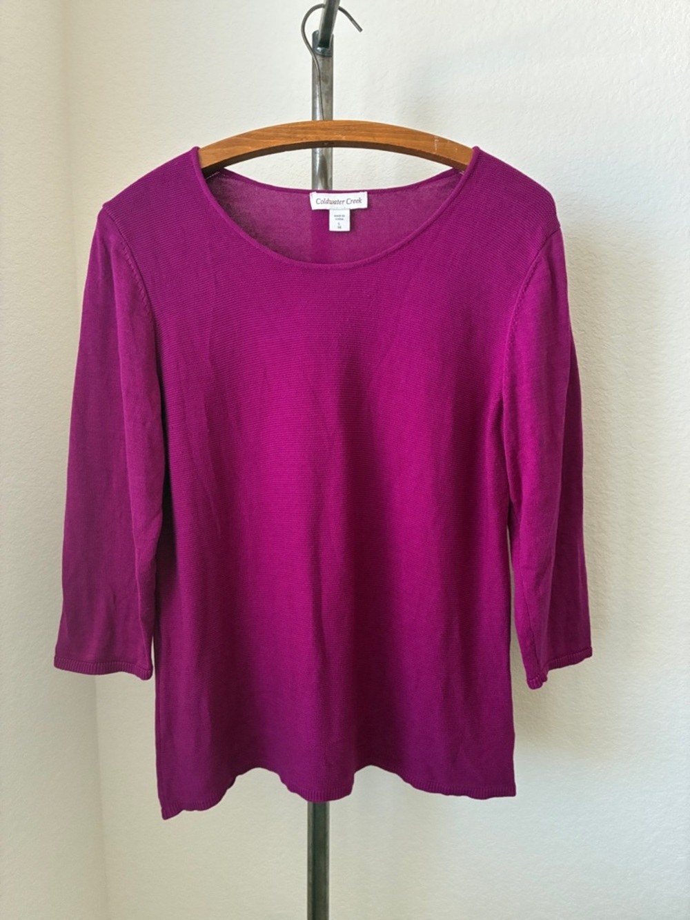Coldwater Creek sz L Silk Cotton Wide Neck Sweater Brilliant Purple Coastal